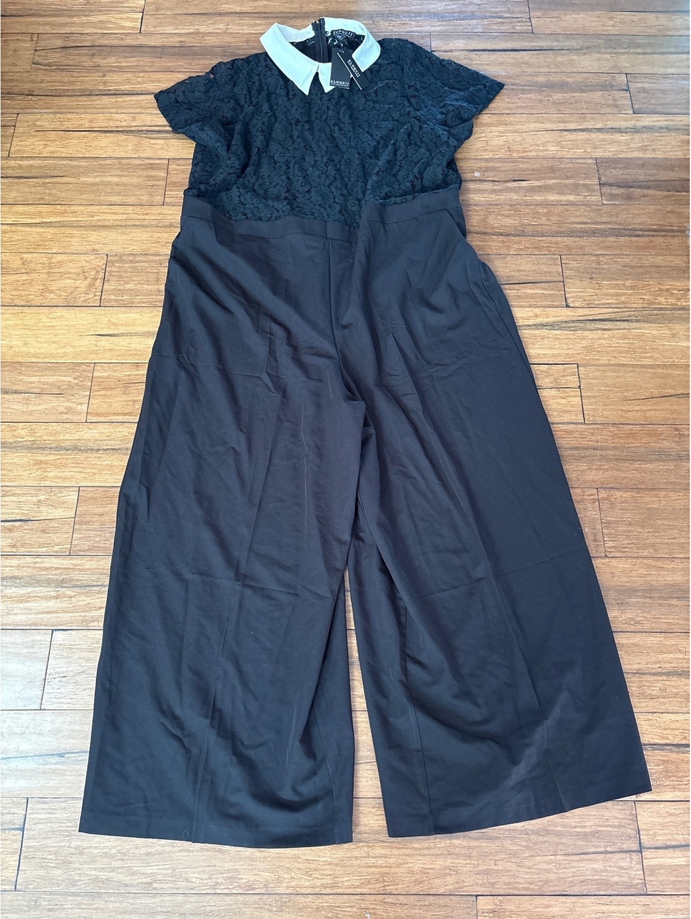 Eloquii Black Lace Top Wide Leg Jumpsuit White Collar Plus Size 26 Brand New NWT